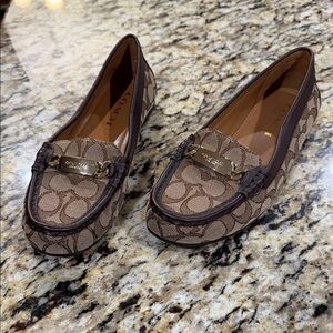 Coach Brown Signature Loafers with Gold Accent